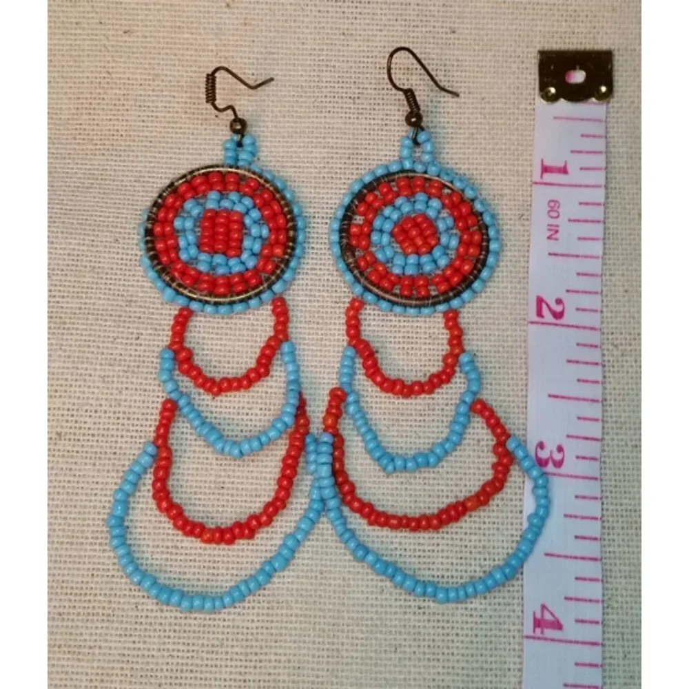 Handmade Artisan Southwestern Earrings Long Beaded Boho Festival Free Spirit